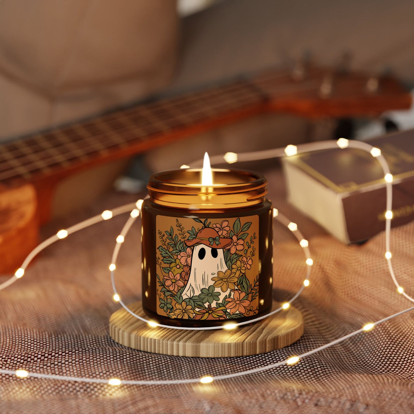 Cozy Autumn Scented Soy Candle | Floral Ghost Design