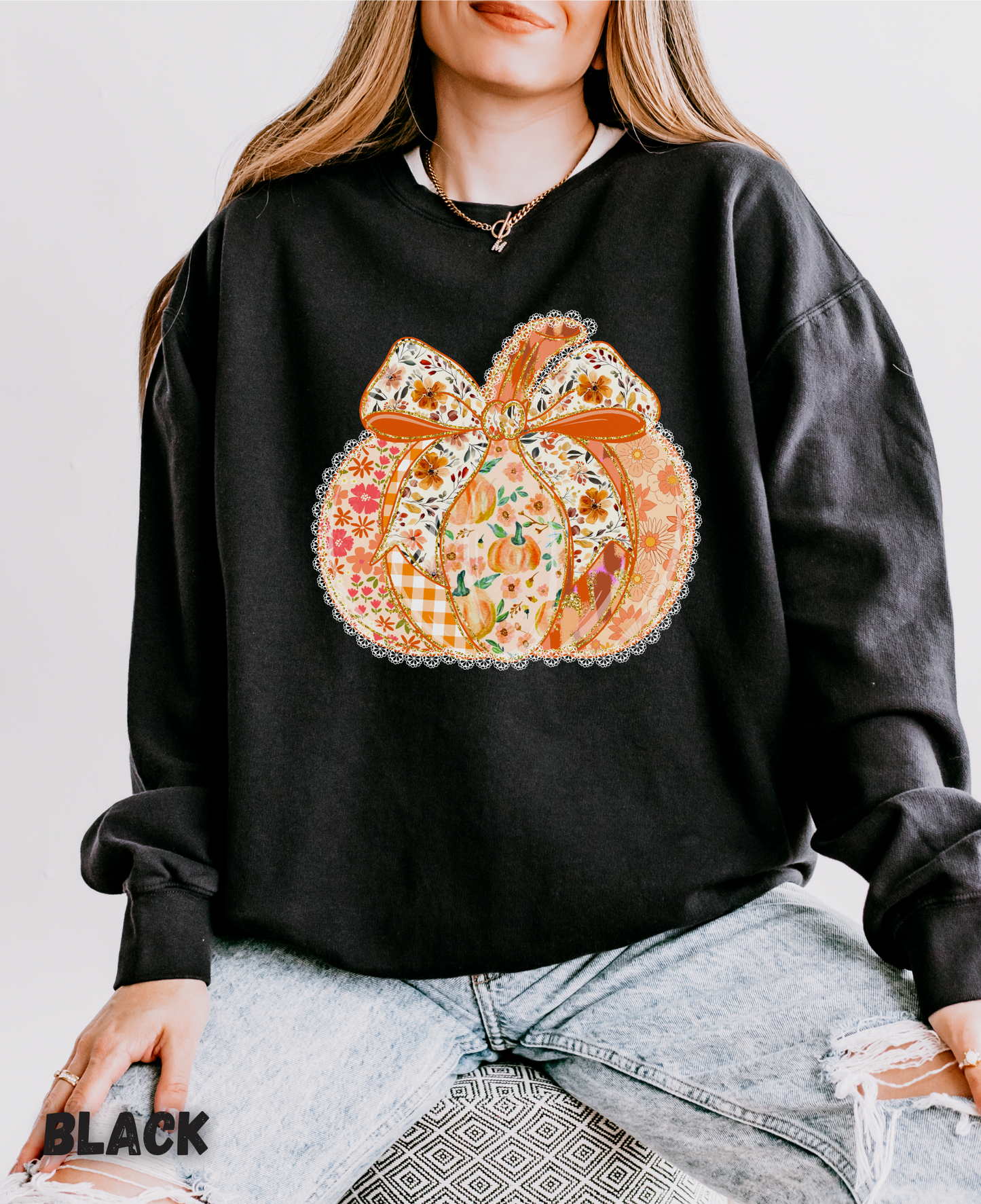 Pumpkin Cottage Core Floral Sweater