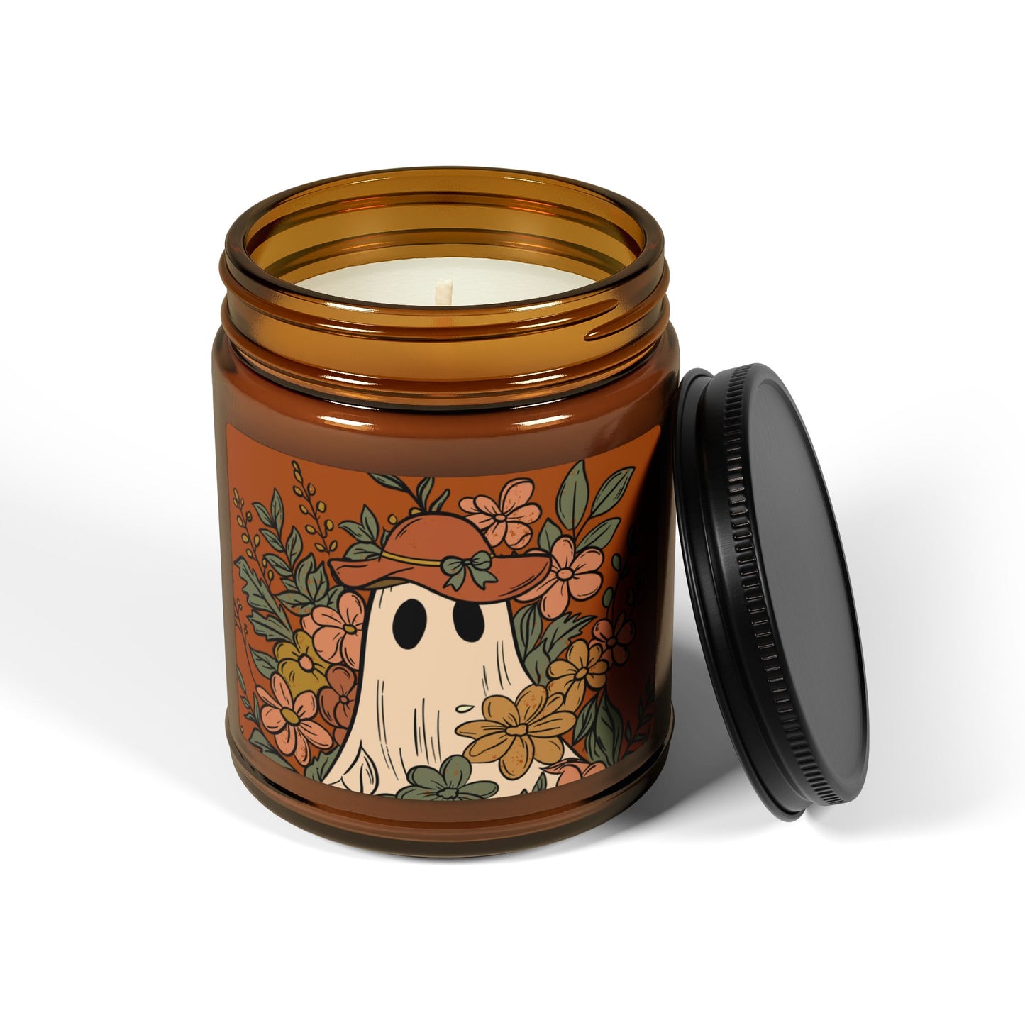 Cozy Autumn Scented Soy Candle | Floral Ghost Design