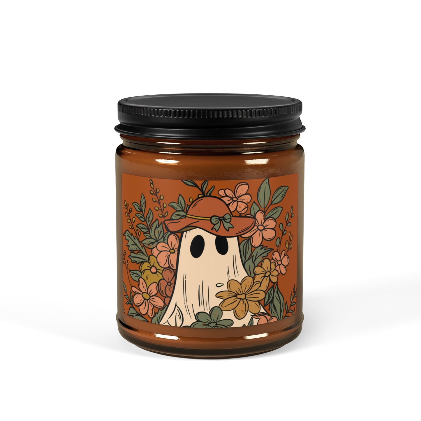 Cozy Autumn Scented Soy Candle | Floral Ghost Design