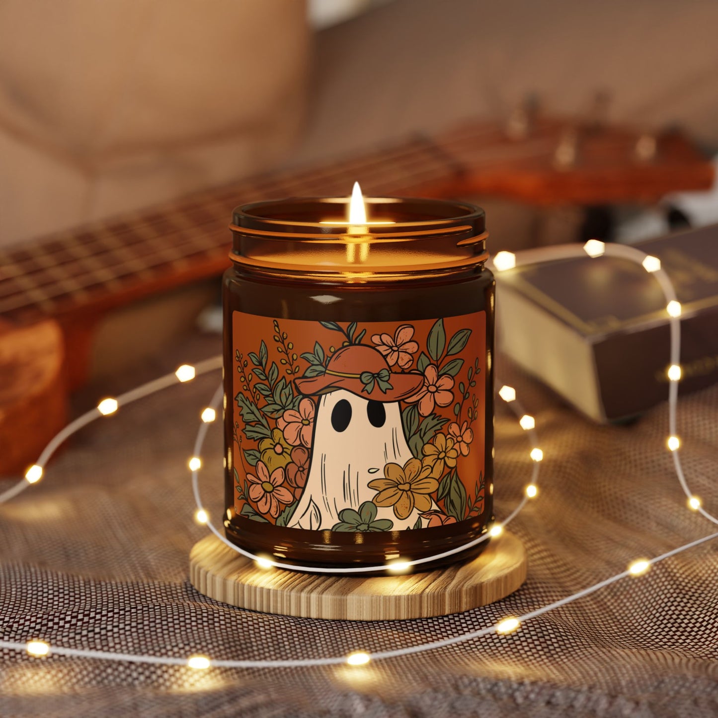 Cozy Autumn Scented Soy Candle | Floral Ghost Design