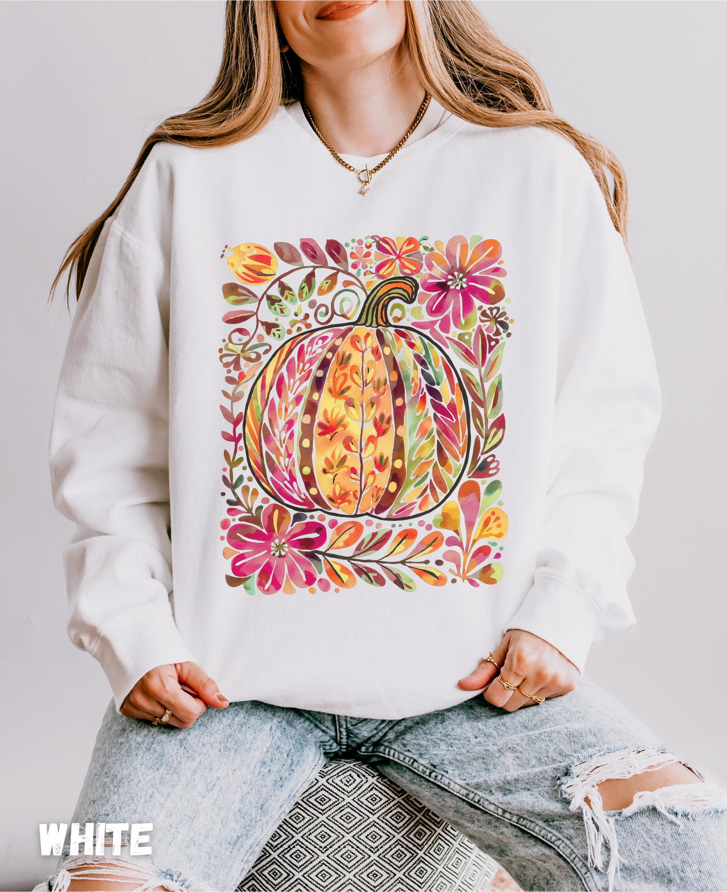 Pumpkin Boho Floral Sweatshirt