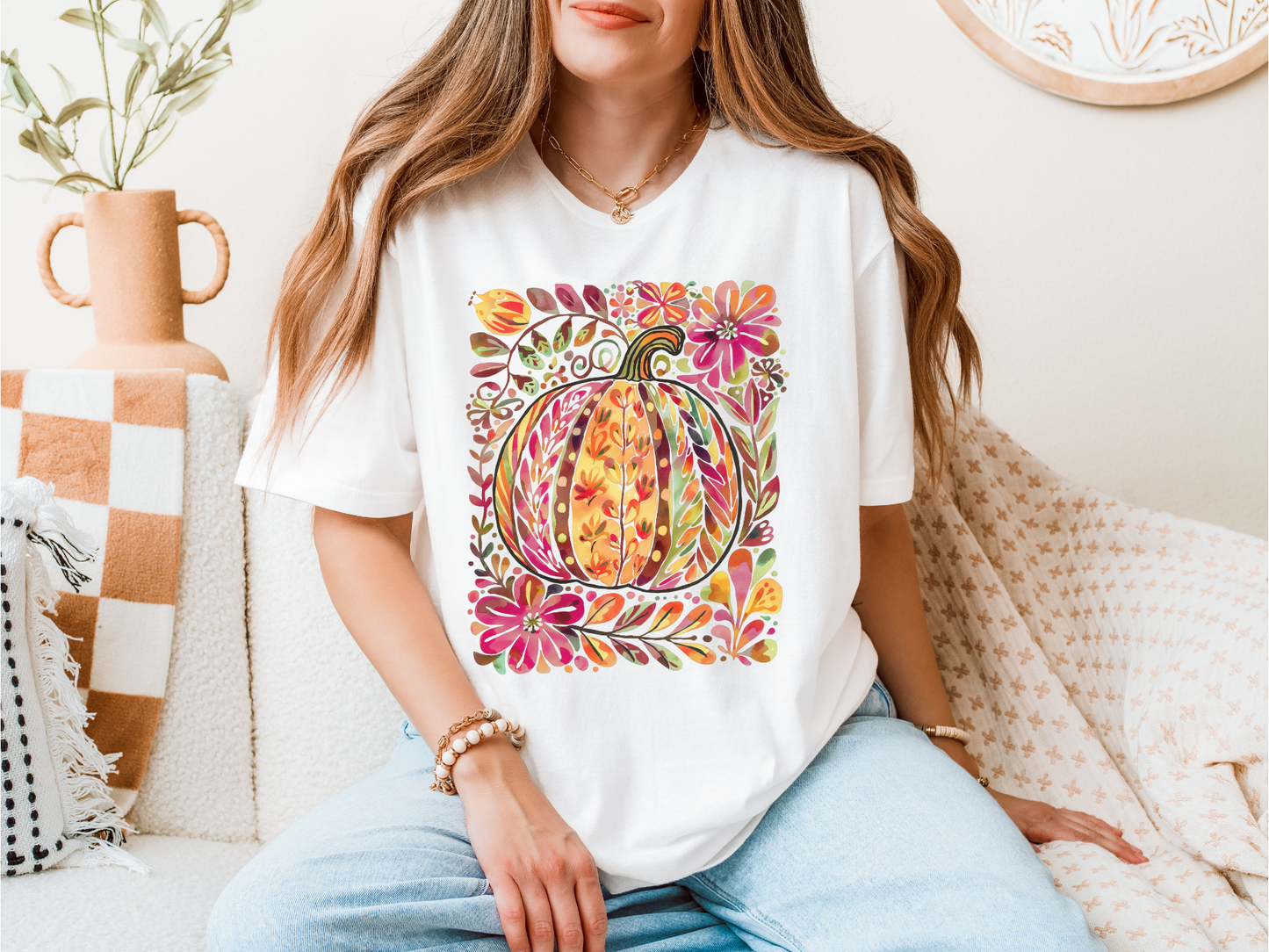 Floral Pumpkin Artisitic Fall Tee