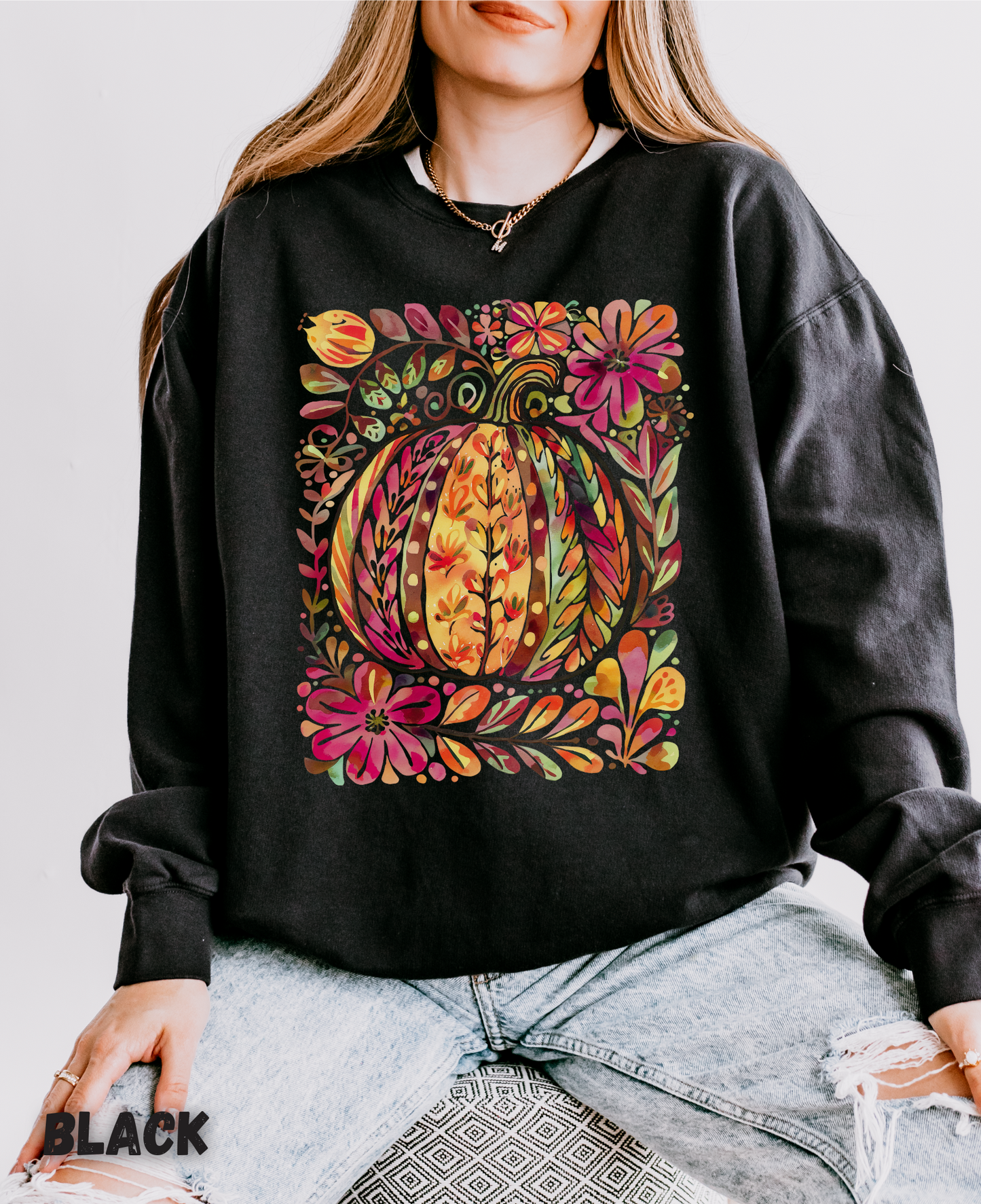 Pumpkin Boho Floral Sweatshirt