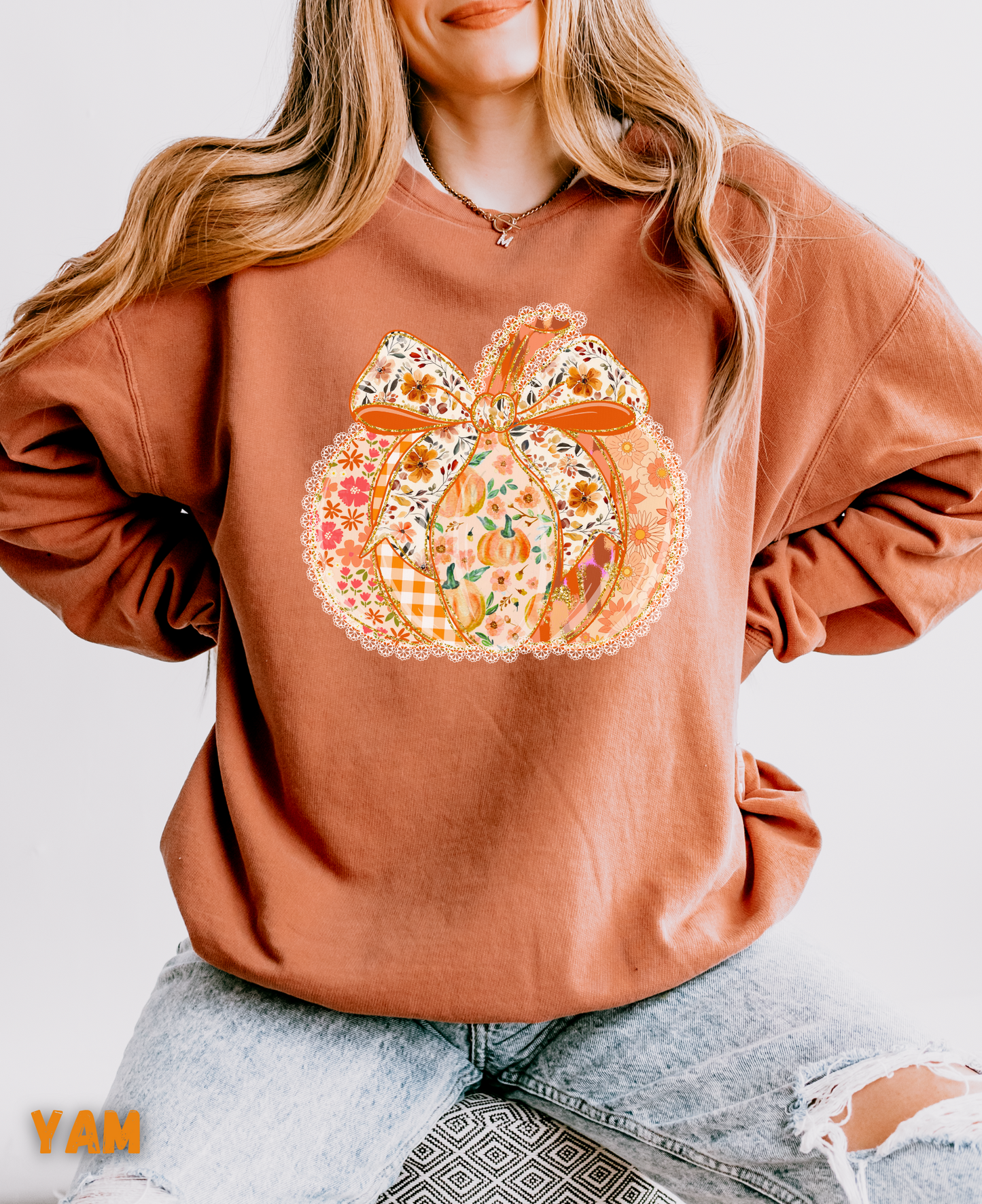 Pumpkin Cottage Core Floral Sweater