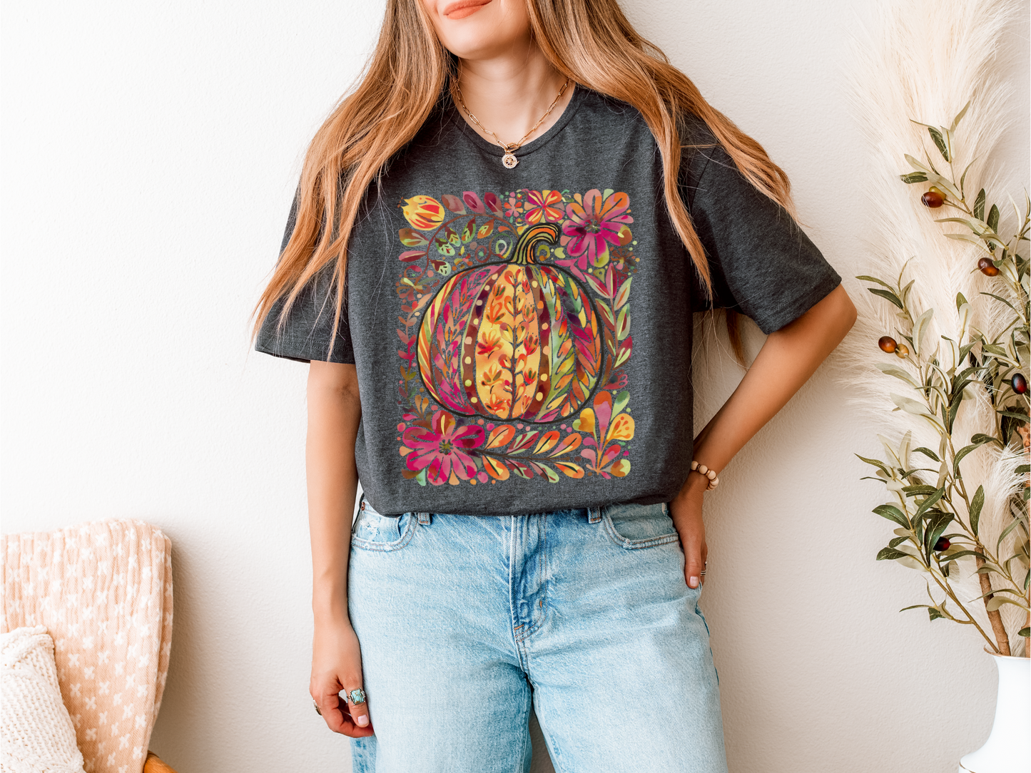 Floral Pumpkin Artisitic Fall Tee