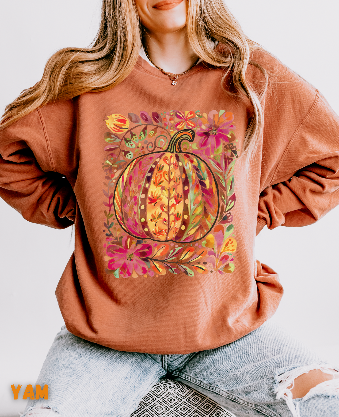 Pumpkin Boho Floral Sweatshirt