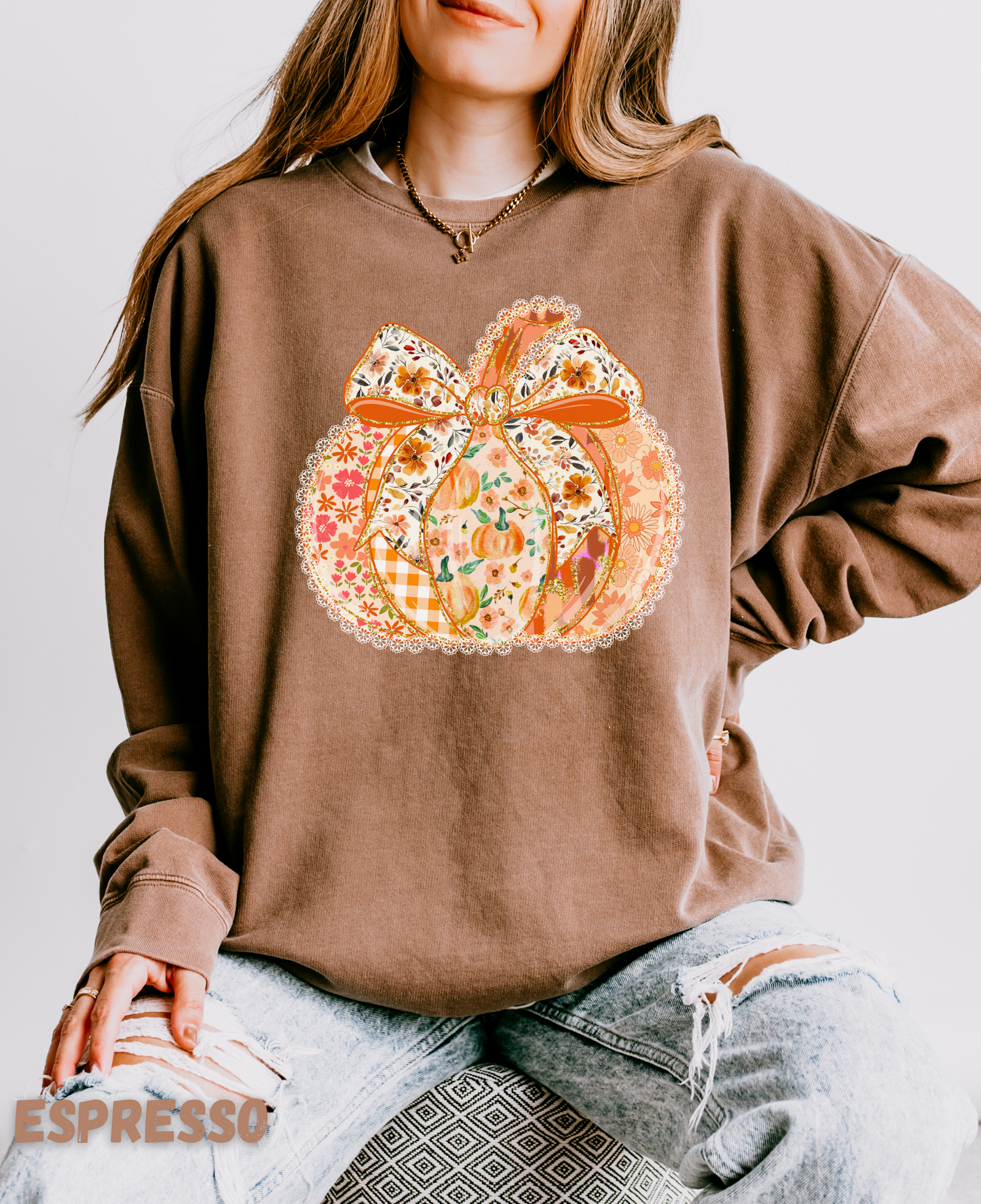 Pumpkin Cottage Core Floral Sweater