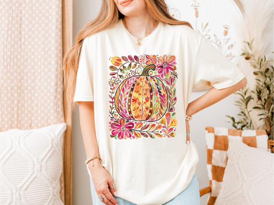 Floral Pumpkin Artisitic Fall Tee