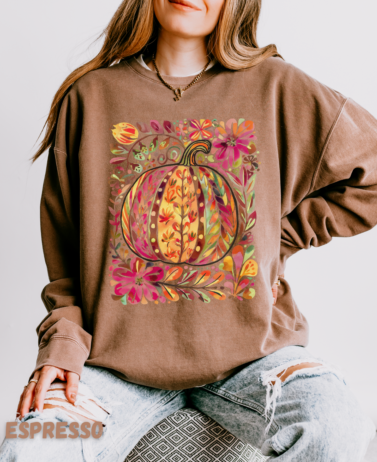 Pumpkin Boho Floral Sweatshirt