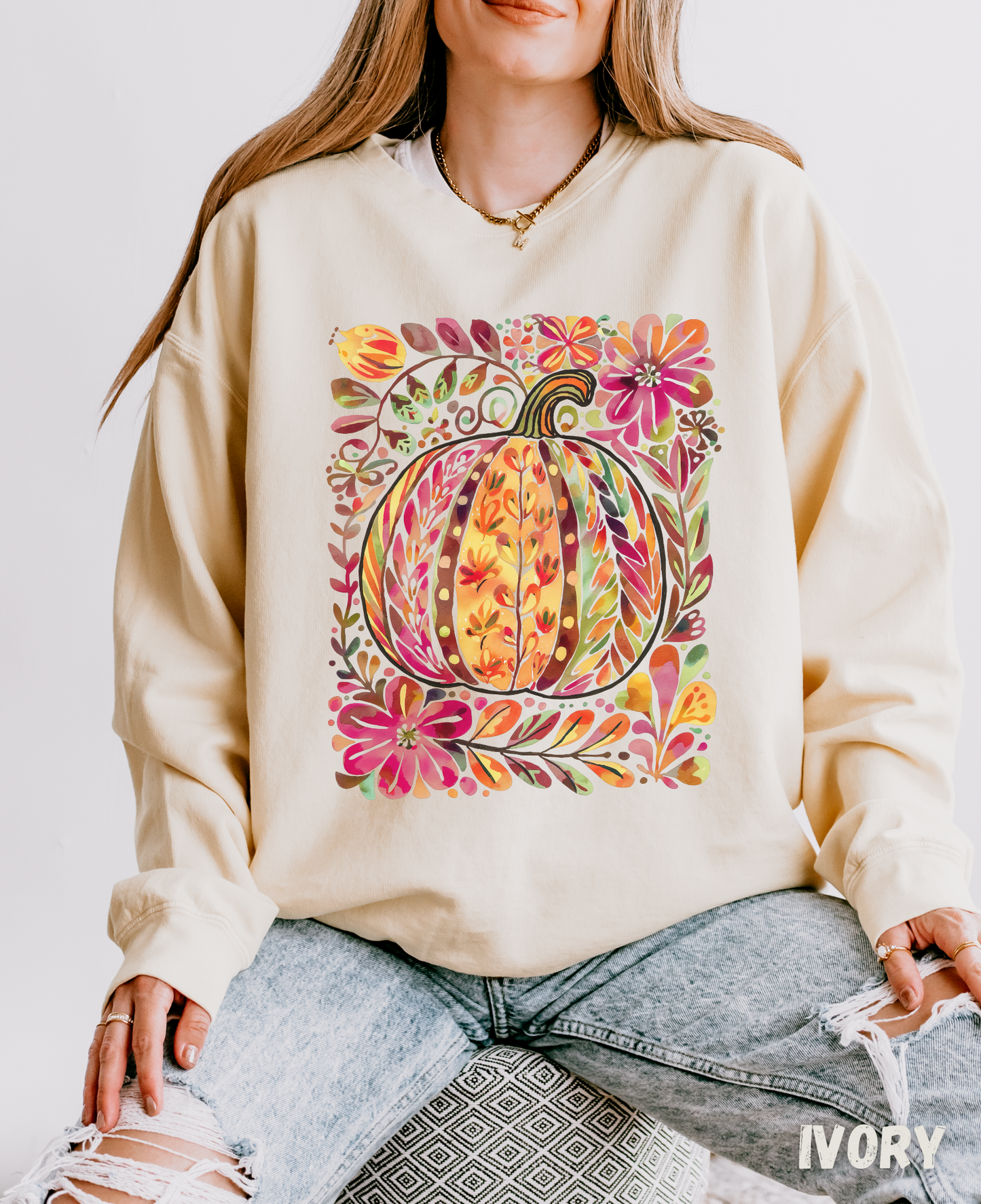 Pumpkin Boho Floral Sweatshirt