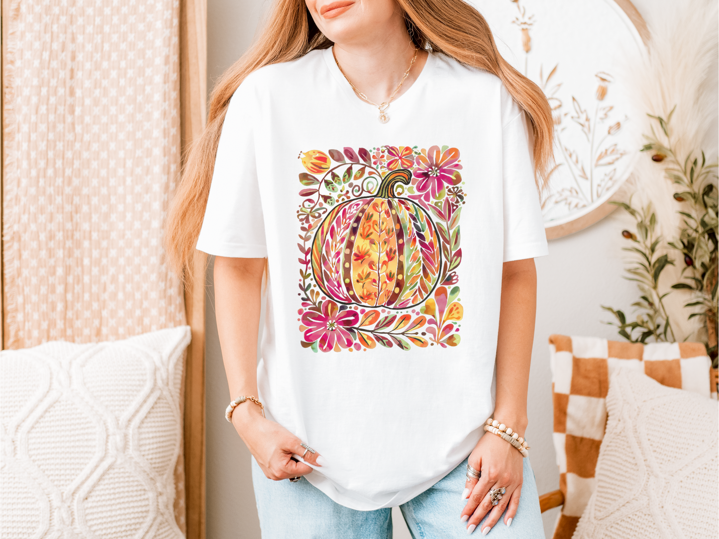 Floral Pumpkin Artisitic Fall Tee