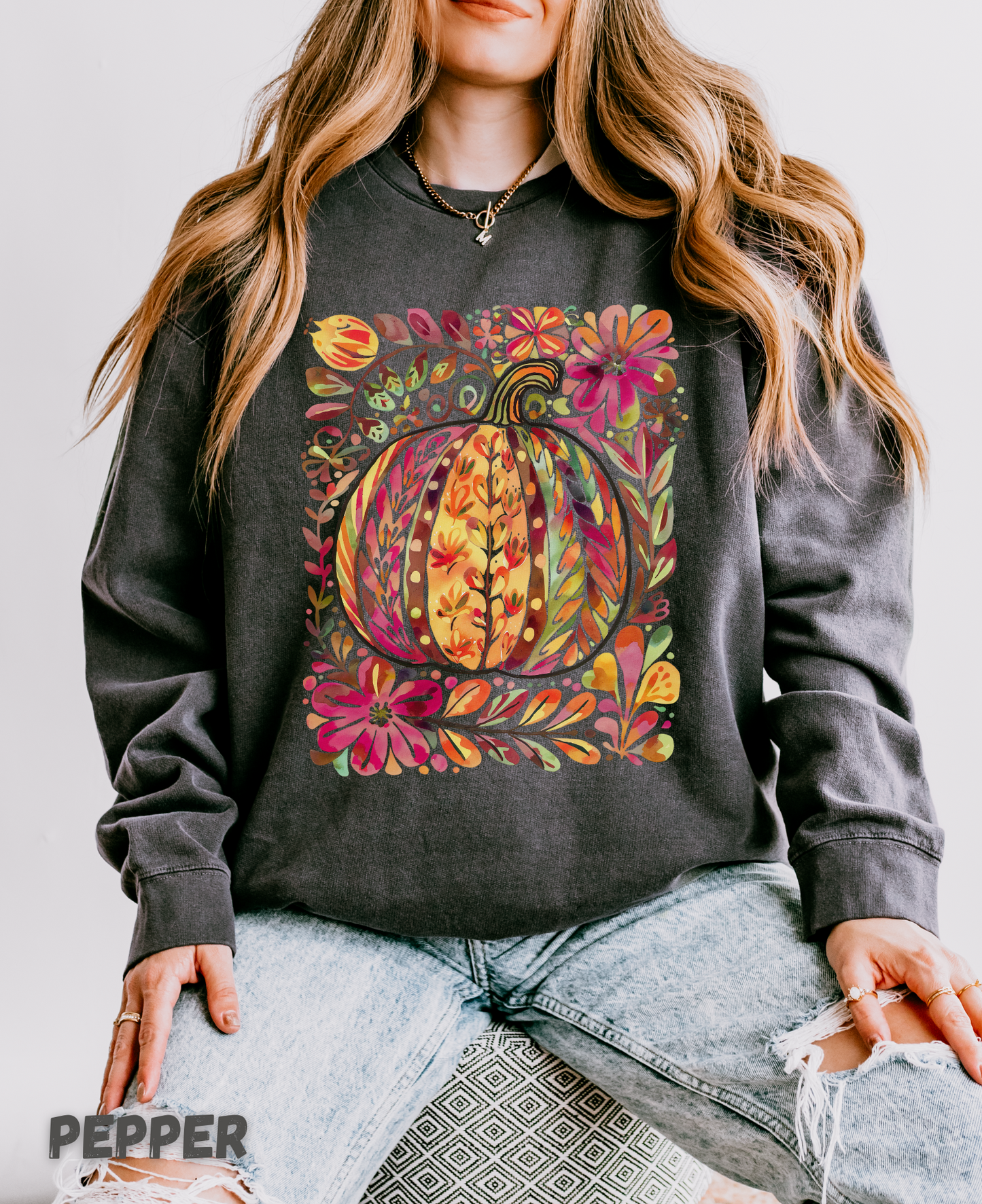 Pumpkin Boho Floral Sweatshirt