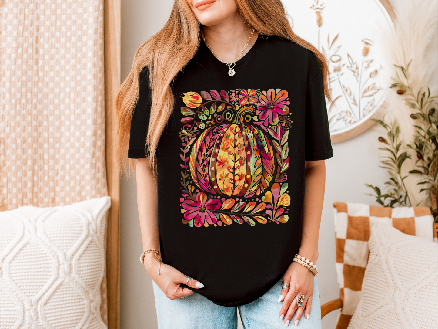 Floral Pumpkin Artisitic Fall Tee