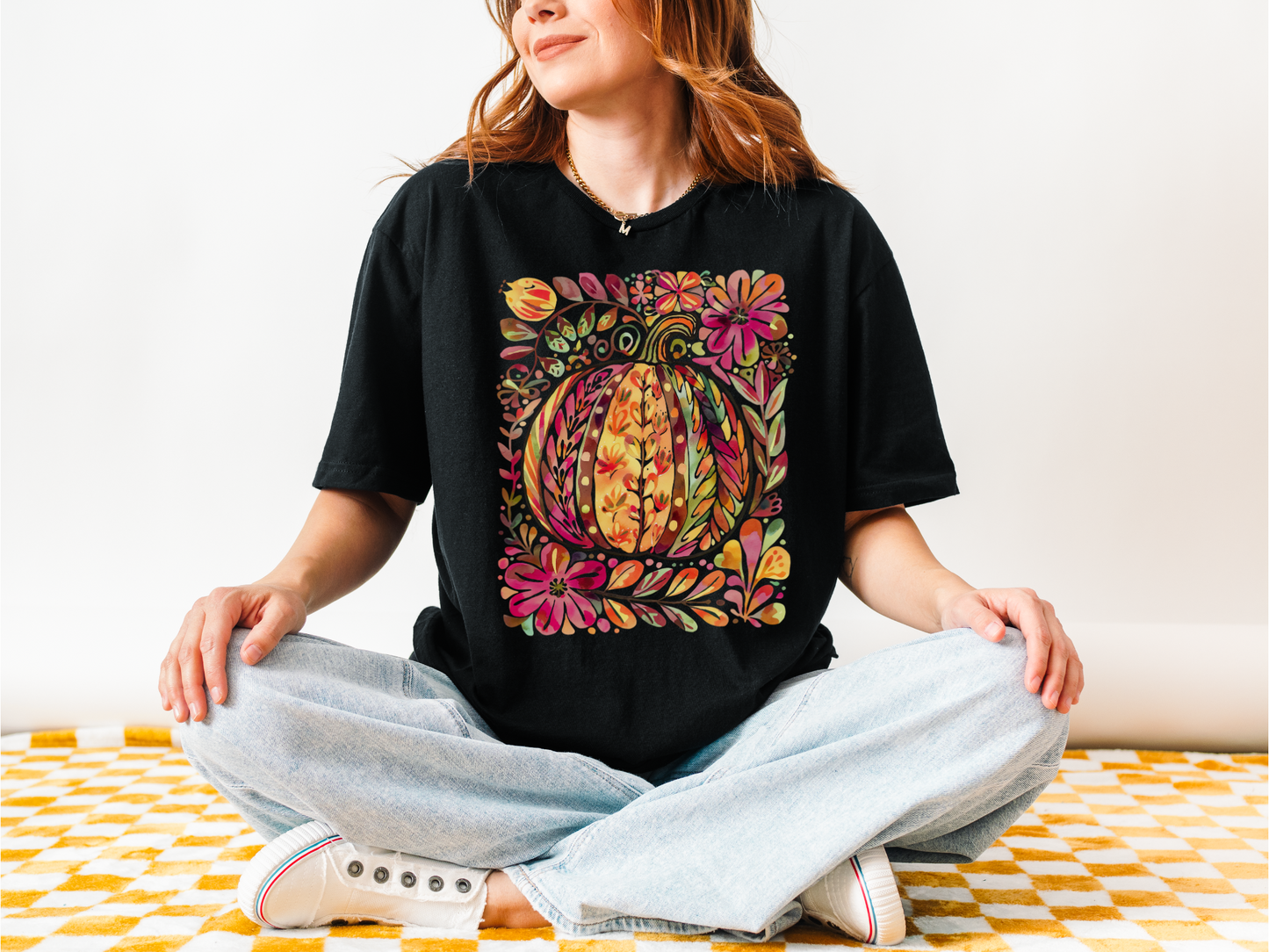 Floral Pumpkin Artisitic Fall Tee