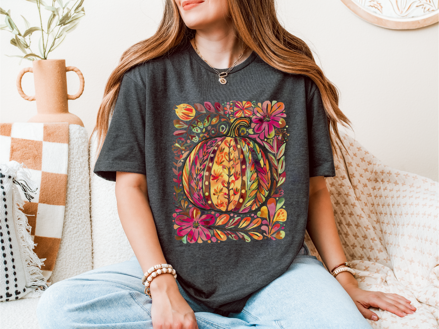 Floral Pumpkin Artisitic Fall Tee